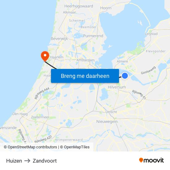 Huizen to Zandvoort map