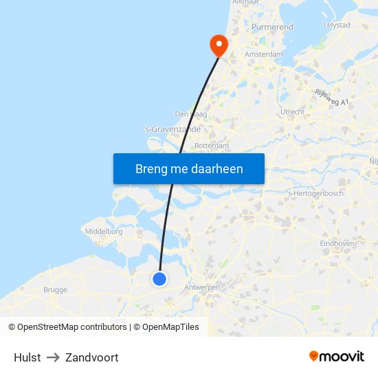 Hulst to Zandvoort map
