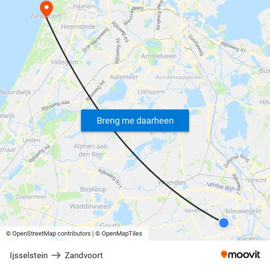 Ijsselstein to Zandvoort map