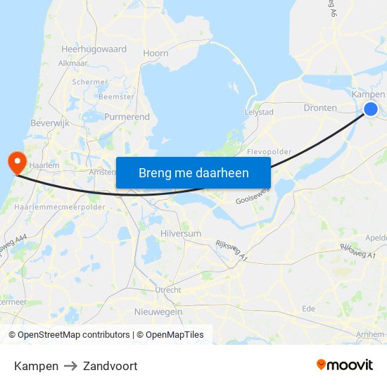 Kampen to Zandvoort map