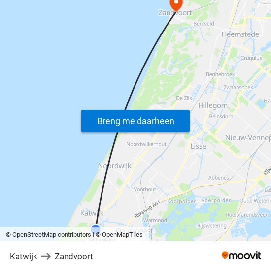 Katwijk to Zandvoort map