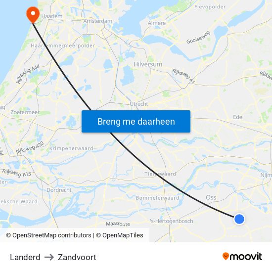 Landerd to Zandvoort map