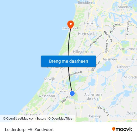 Leiderdorp to Zandvoort map