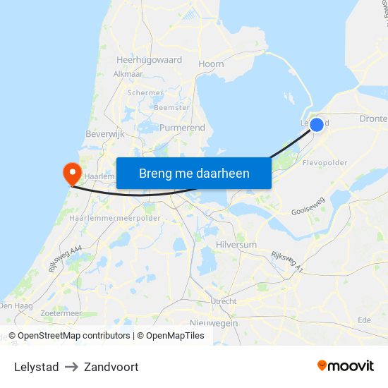 Lelystad to Zandvoort map
