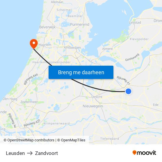 Leusden to Zandvoort map