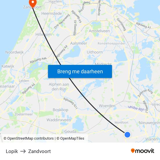 Lopik to Zandvoort map