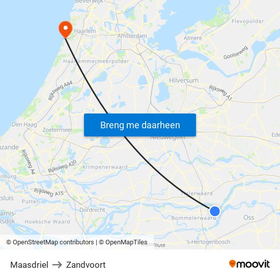 Maasdriel to Zandvoort map