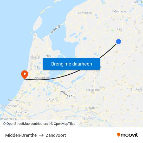 Midden-Drenthe to Zandvoort map