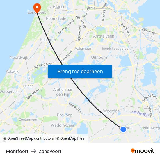 Montfoort to Zandvoort map