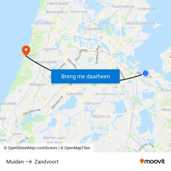 Muiden to Zandvoort map