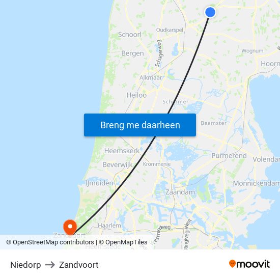 Niedorp to Zandvoort map