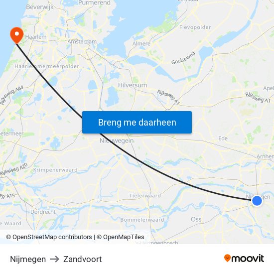 Nijmegen to Zandvoort map
