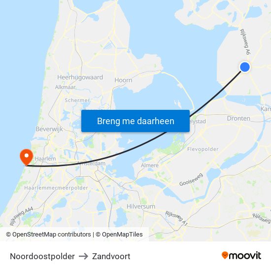 Noordoostpolder to Zandvoort map