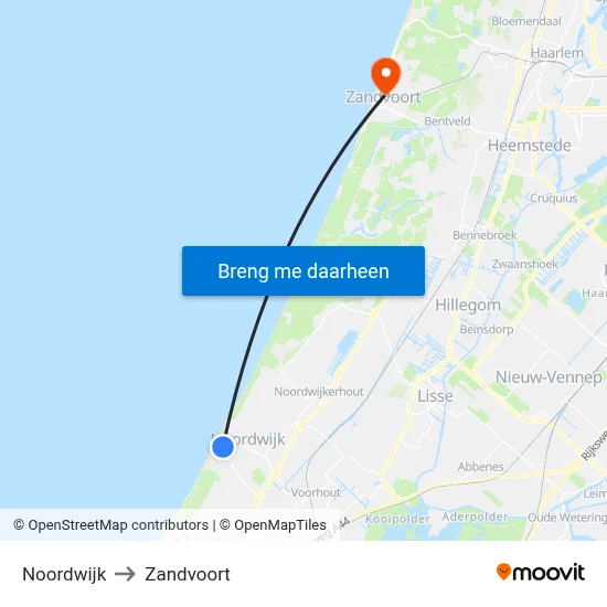 Noordwijk to Zandvoort map