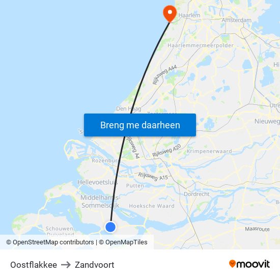 Oostflakkee to Zandvoort map
