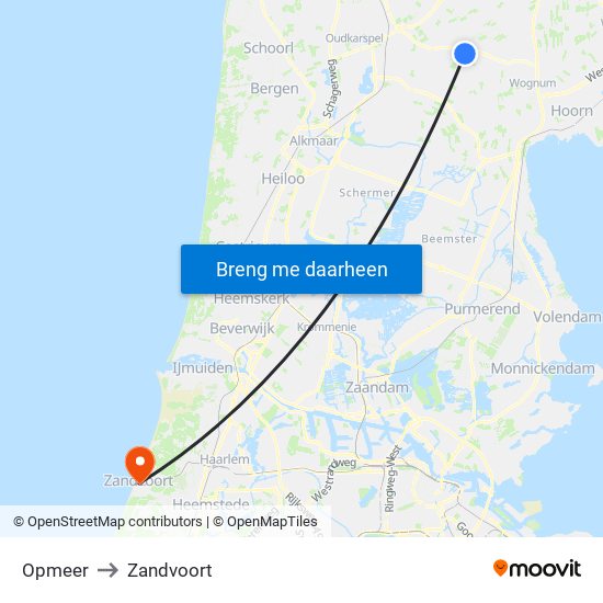 Opmeer to Zandvoort map