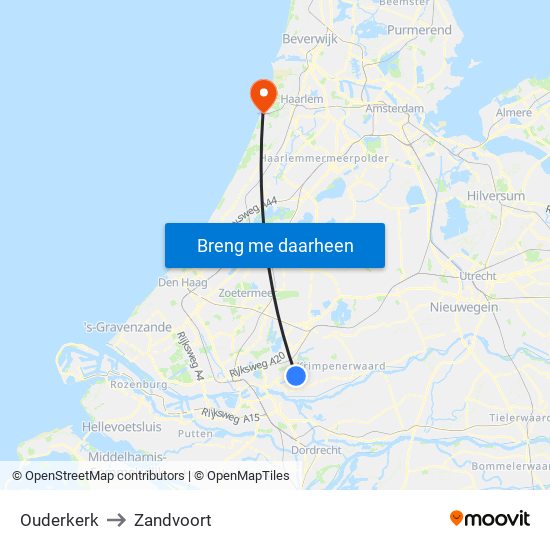Ouderkerk to Zandvoort map