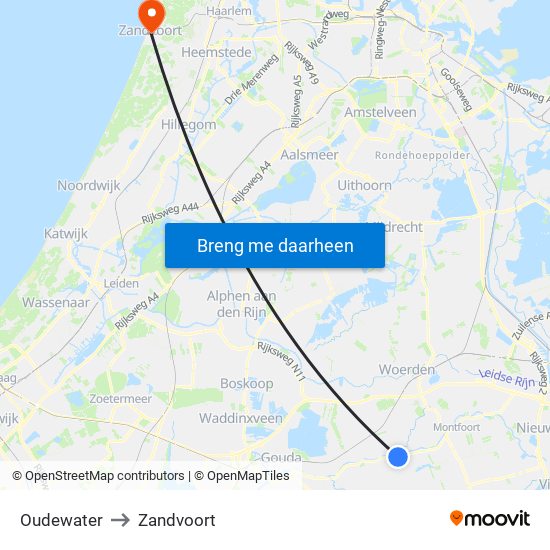 Oudewater to Zandvoort map
