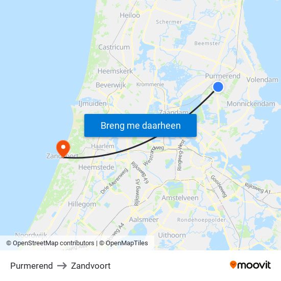 Purmerend to Zandvoort map