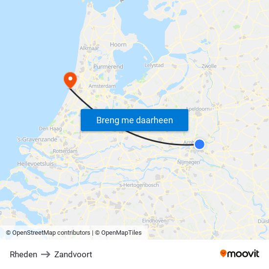 Rheden to Zandvoort map