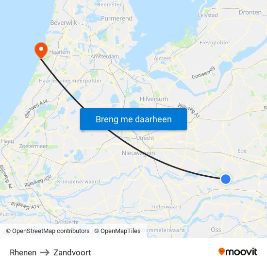 Rhenen to Zandvoort map