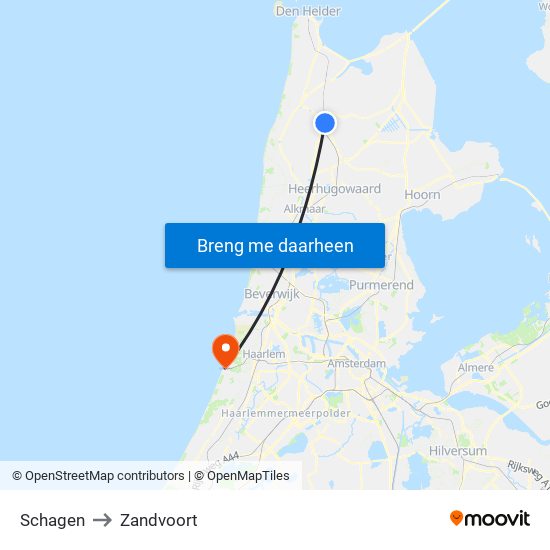 Schagen to Zandvoort map