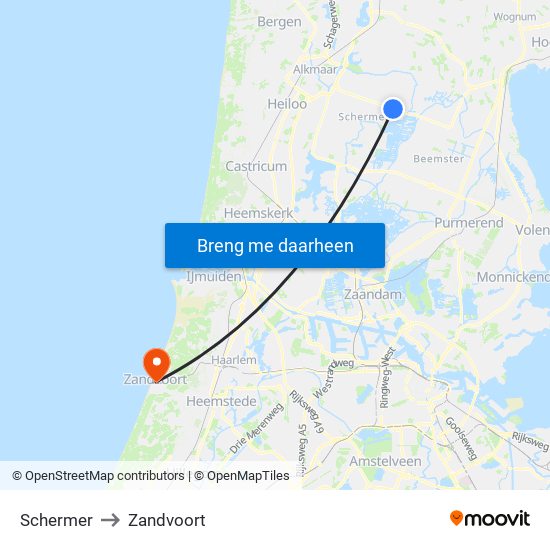 Schermer to Zandvoort map
