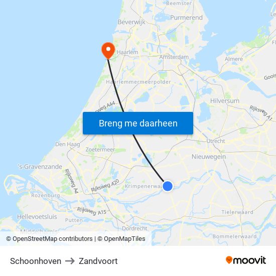 Schoonhoven to Zandvoort map