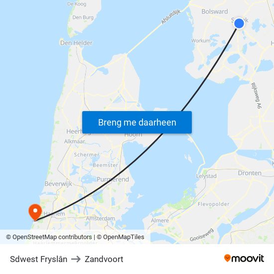 Sdwest Fryslân to Zandvoort map
