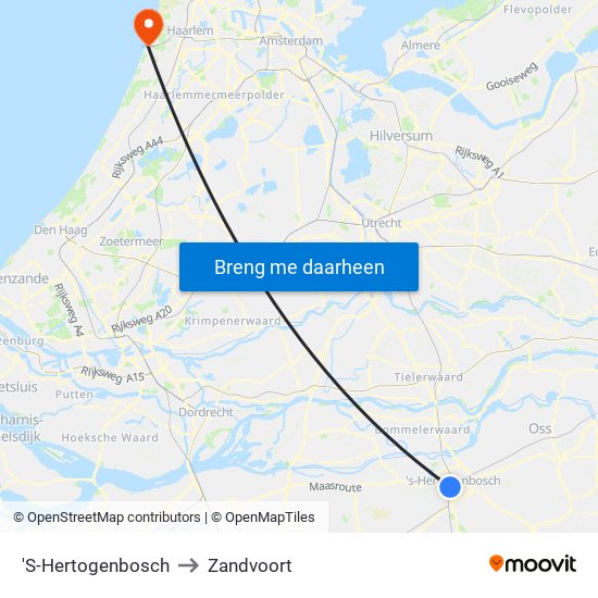 'S-Hertogenbosch to Zandvoort map