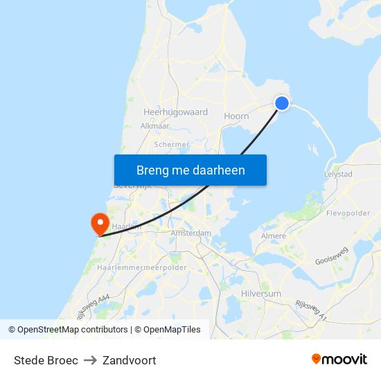 Stede Broec to Zandvoort map