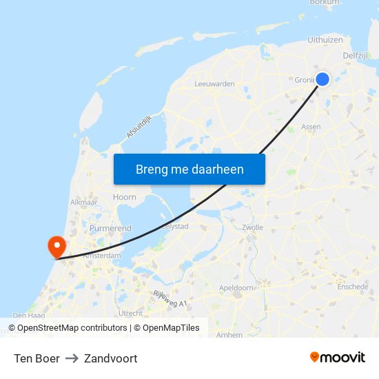 Ten Boer to Zandvoort map