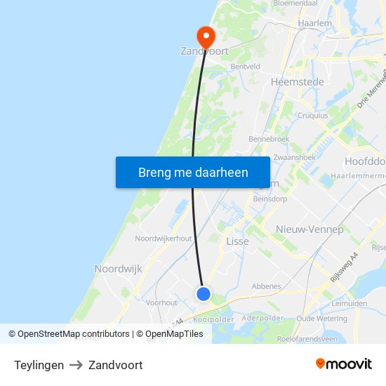 Teylingen to Zandvoort map