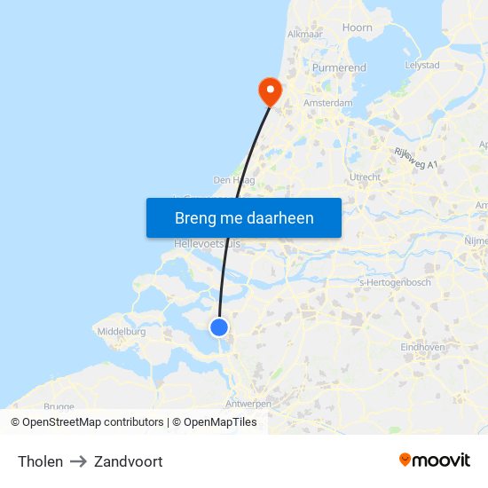 Tholen to Zandvoort map