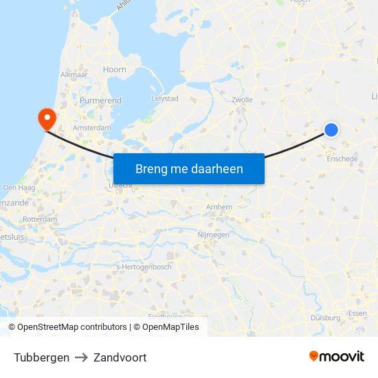 Tubbergen to Zandvoort map