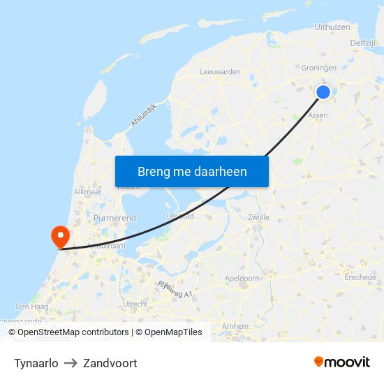 Tynaarlo to Zandvoort map
