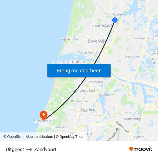 Uitgeest to Zandvoort map