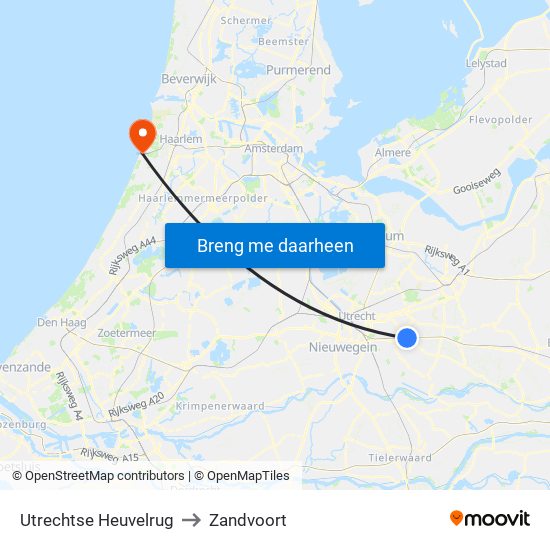 Utrechtse Heuvelrug to Zandvoort map