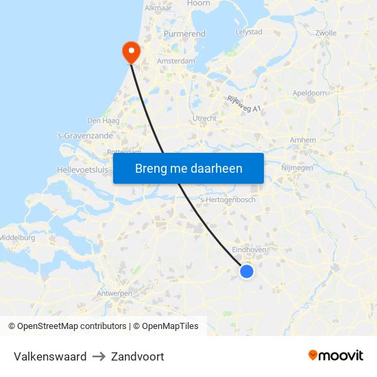 Valkenswaard to Zandvoort map