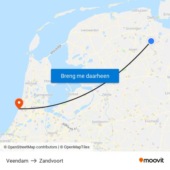 Veendam to Zandvoort map