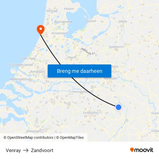 Venray to Zandvoort map