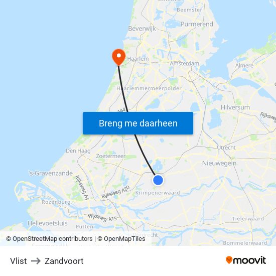 Vlist to Zandvoort map
