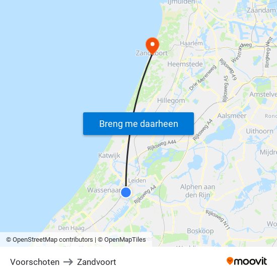 Voorschoten to Zandvoort map