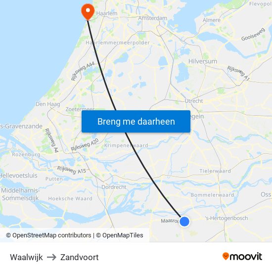 Waalwijk to Zandvoort map