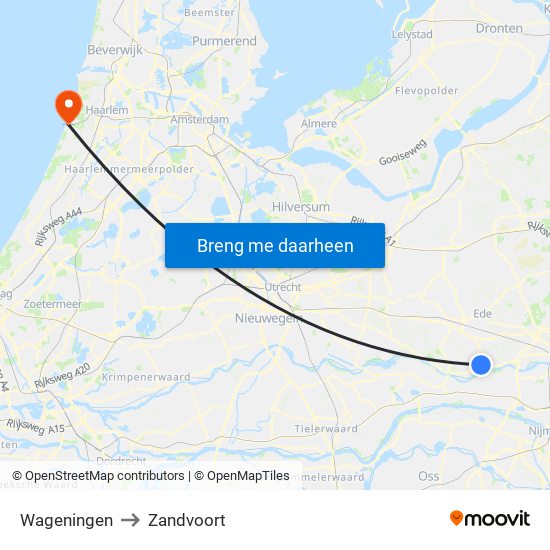 Wageningen to Zandvoort map