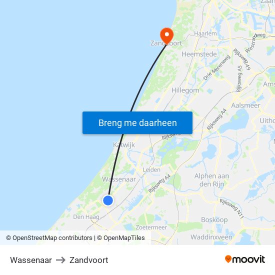 Wassenaar to Zandvoort map