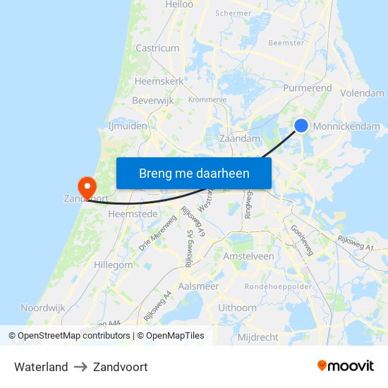 Waterland to Zandvoort map