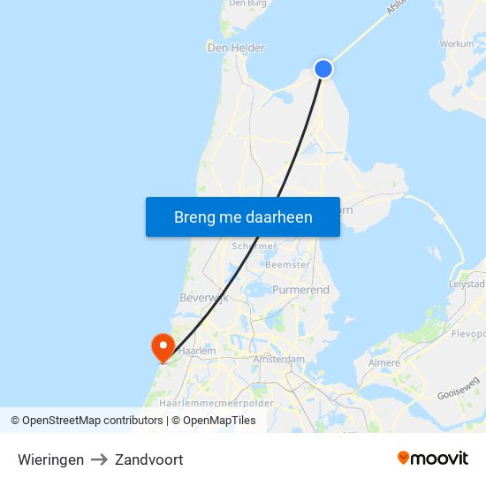 Wieringen to Zandvoort map