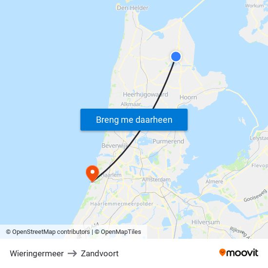 Wieringermeer to Zandvoort map