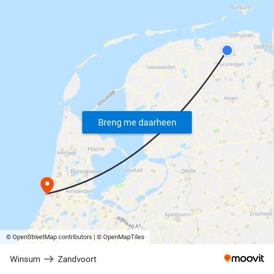 Winsum to Zandvoort map